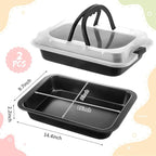 2 Pcs Cake Baking Pan with Lid and Handle, 9 x 13 Inch Non-stick Rectangle Sheet Cake Pan Carrier for Brownie Roasting Cooking Baking (Black Gray)