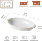 Casserole Dishes for Oven, 12 Oz Ceramic Baking Dish, 9 x 8 inch Oval Deep Lasagna Pan, Porcelain Baking Pan with Handles, White Bakeware Au Gratin Pans, Housewarming Gift, Dishwasher Safe