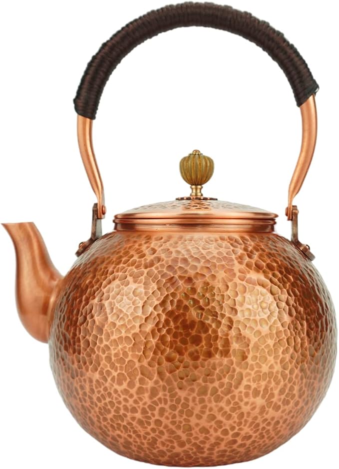 Funmaker Handmade Solid Copper Tea Pot Kettle Stovetop Teapot Thick Hammered Copper Tea Pot Kettle Stovetop Teapot Made for gasstove tops pure copper kettle (Type 3-1400ml)