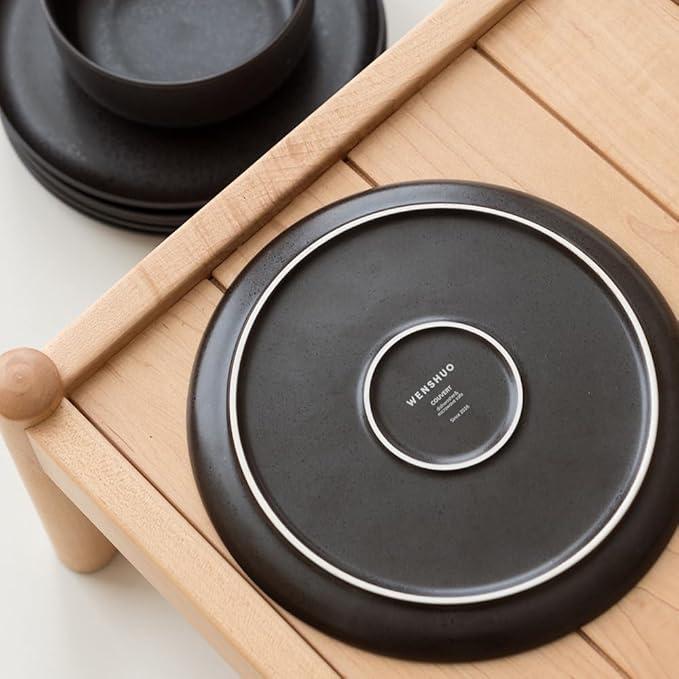 WENSHUO Dinner Plates Set of 6, Chip and Scratch Resistant (Ink Spot Brown, 8.5 Inch)