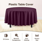 Exquisite Party Solids 12-Pack Premium Plastic Tablecloth 84in. Round Table Cover - Plum