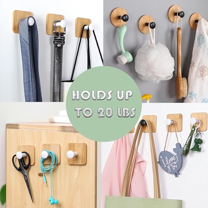 Self Adhesive Wall Hooks for Hanging Heavy Duty,Small Sticky Decorative No Nail White Hooks,4 Pieces Cute Unique Utility Hooks No Damage Hanger Hook for Wall Mounted