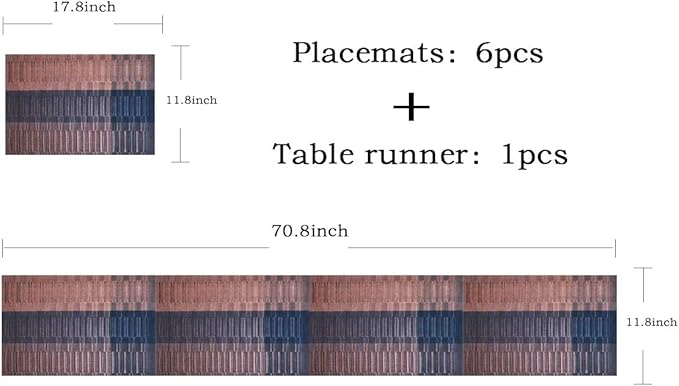 PIGCHCY Elegant Placemats with Matching Table Runner,Washable Durable Plastic Placemats for Dining Table Sets(6pcs Placemats+1pcs Table Runner, Brown)