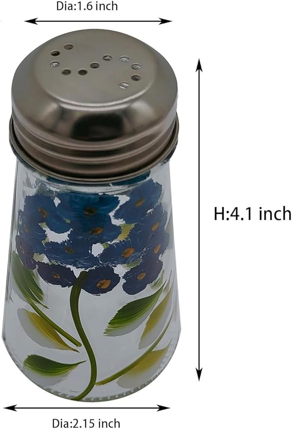 Hand Painted Salt and Pepper Shaker Set with S and P Stainless Lids (Blue Hydrangeas)
