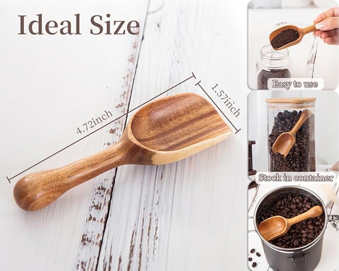 Wooden Coffee Scoop for Ground Coffee,4pcs Coffee Measuring Scooper for Beans Powder Tea Shovel,Small Wood Spoons Multipurpose for Jars Canisters,Kitchen Spice Pepper Condiment Powder Shovel