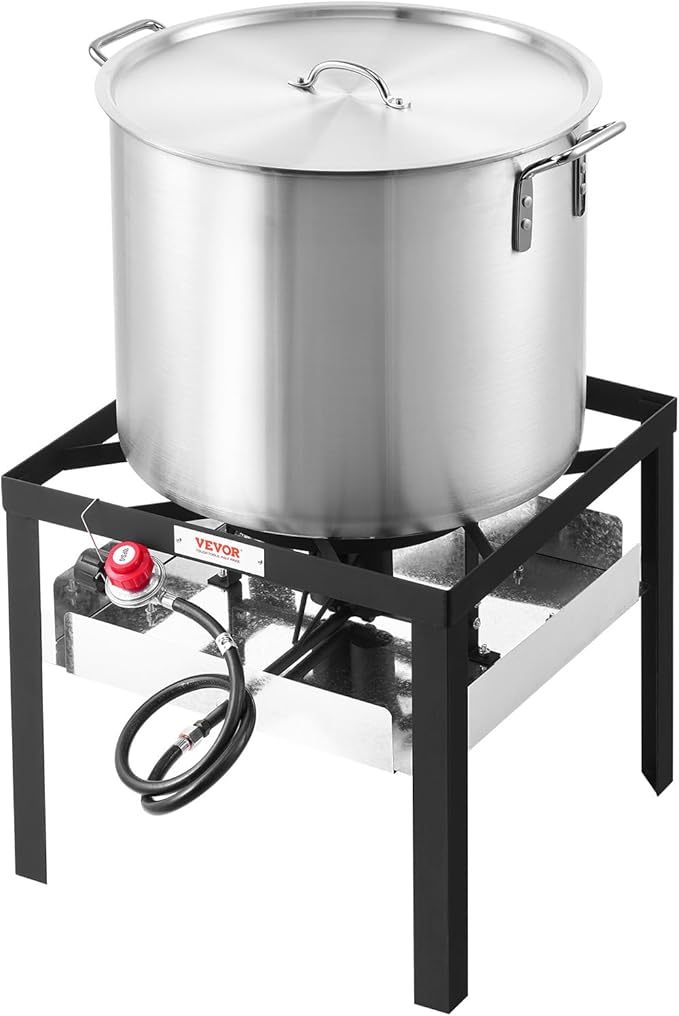 VEVOR 80 Qt Seafood Boiling Kit with Strainer, Outdoor Seafood Boil Pot and Basket, Cooking Set for Crab Crawfish Lobster Boiling, Aluminum Stockpot with 100,000 BTUs Propane Burner and Steamer Rack