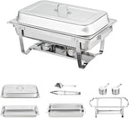 VEVOR Chafing Dish Buffet Set, 8 Qt 4 Pack, Stainless Chafer with 4 Full Size Pans, Rectangle Catering Warmer Server with Lid Water Pan Folding Stand Fuel Tray Holder Spoon Clip