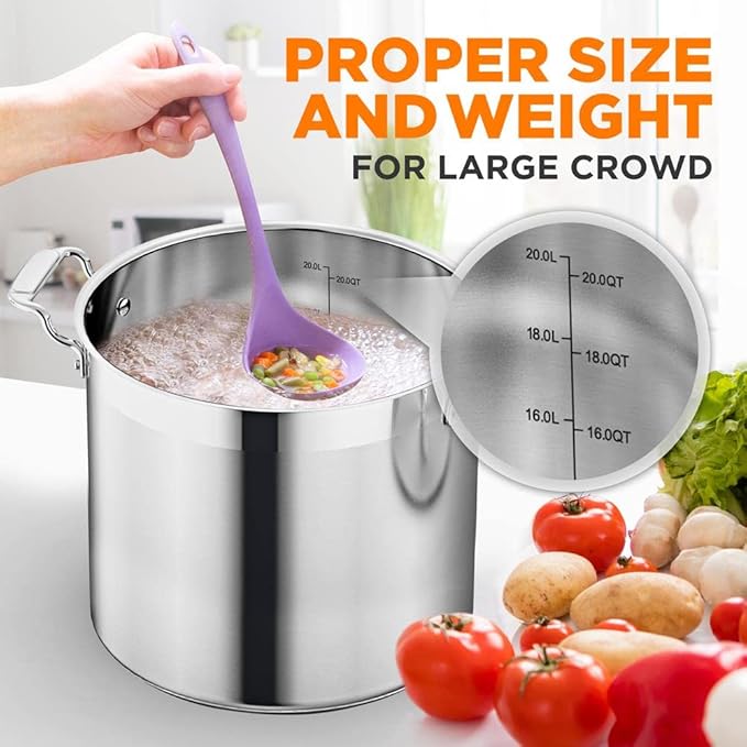 Stainless Steel Cookware Stockpot - 20 Quart, Heavy Duty Induction Pot, Soup Pot With Stainless Steel, Lid, Induction, Ceramic, Glass and Halogen Cooktops Compatible - NCSPT20Q