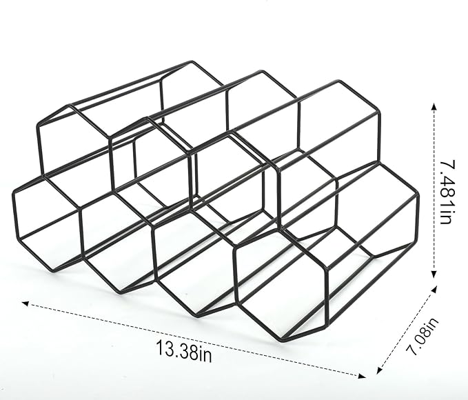 Black Wine Racks Countertop 9 Bottle,Geometric Stainless Steel Wine Bottle Holder,Compact Small Wine Rack for Cabinet Pantry Bar Table No Assembly Required