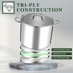 Leonyo 16 Quart Stock Pot With Lid, 18/10 Stainless Steel Stockpot, large Induction Cooking Pot with Visible Lid for Pasta, Soup, Spaghetti, Tri-Ply Bottom & Heavy Duty, Various Stovetops Suitable