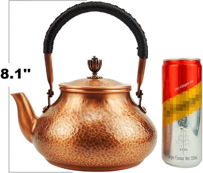 Funmaker Handmade Solid Copper Tea Pot Kettle Stovetop Teapot Thick Hammered Copper Tea Pot Kettle Stovetop Teapot Made for gasstove tops pure copper kettle (Type 6-1300ml)