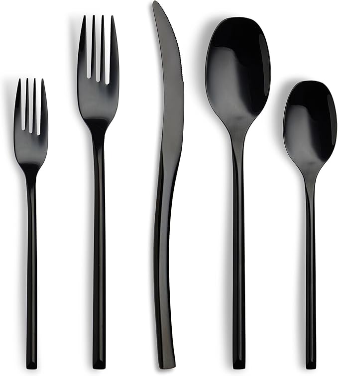 Lemeya 40-Piece Black Silverware Set for 8,Modern 18/10 Stainless Steel Flatware Set,Luxury Cutlery Set,Unique Utensils Set for Restaurant,Spoons and Forks Set,Mirror Polished,Dishwasher Safe