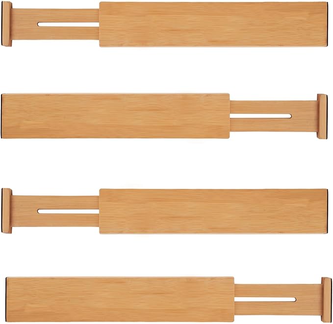 Adjustable Bamboo Drawer Dividers 17"-21", Speaid Safety 4-Pack, Drawer Dividers Kitchen With Cushioning Pads (4)