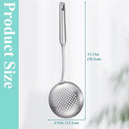 Slotted Spoon, Stainless Steel Strainer Metal Skimmer Spoon for Cooking, Long Handle Food Strainer, Kitchen Utensil Large Fryer Scoop Spoon with Holes for Draining Stirring Serving Frying