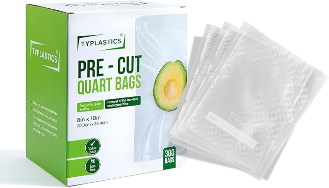 TYPLASTICS Quart 300 Count Vacuum Sealer Bags, for Food Saver, Vac Storage, Meal Prep, Pre-Cut
