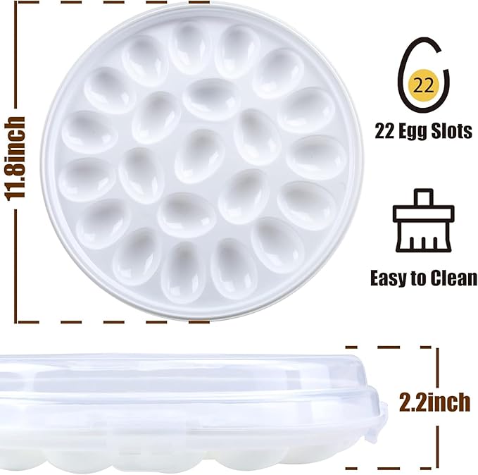 HANSGO Deviled Egg Containers with Lid, Deviled Egg Platter Carrier Holder Trays with 22 Slots for Holiday Party and Home Kitchen, White