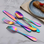 Rainbow Silverware Set for 8, 40-Piece Stainless Steel Flatware Set, Shiny Rainbow Metal Cutlery Set, Include Fork, Knife and Spoon Set, Dishwasher Safe