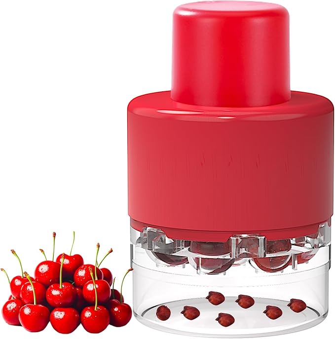 Cherry Pitter Portable Cherry Core Remover with 7 Individual Holes,Multi-Function Fruit Pit Remover for Cherry Jam (Wine Red)