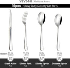 16 Piece Heavy Duty Silverware Set with Steak Knives for 4, Stainless Steel Cutlery Set, Modern Flatware Set, Utensils Set for Home, Dorms, Resturant, Cafes, Mirror Polished and Dishwasher Safe