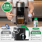 Caffenu Descaling Kit Compatible with Nespresso Vertuo, 2 Uses Descaling Solution and 6 Cleaner Pods. Removes Limescale & Cleans Pod Area. Better Tasting & Hotter Coffee. 4 Months Supply.