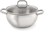 BergHOFF Belly Shape 18/10 Stainless Steel 9.5 inches Stockpot 5.5qt., Glass Lid with Steam Vent, Fast, Evenly Heat, Induction Cooktop Ready