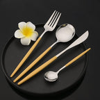 JASHII Flatware Set 24 Piece, Stainless Steel Silverware Set, Macaron Small Fresh Color Cutlery Set, Modern Elegant Tableware Set for Party, Christmas, Dinner (Yellow Silver)