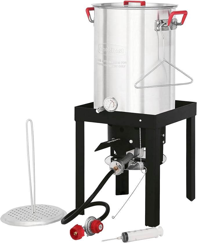 CreoleFeast Aluminum 30 Qt. Turkey Fryer Pot Set, 50,000 BTU Propane Turkey Fryer Burner for Outdoor Cooking, TFS3000L