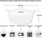 7" x 6" Ceramic Oval Casserole Dish with Lids, 30 Oz White French Serving Soup Tureens, Baking Dish with Handle 9.4 IN, for Casseroles, Cookware Set, Microwave, Oven Safe
