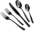 HIKAA Forged Silverware Set Stainless Steel Flatware Set,Service for 4,Matte Satin Polished Cutlery Set,Dishwasher Safe (Black, 40PCS)