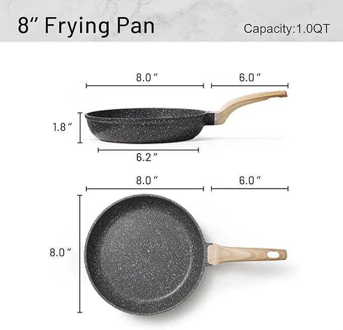 CAROTE Nonstick Frying Pan Skillet,Non Stick Granite Fry Pan Egg Pan Omelet Pans, Stone Cookware Chef's Pan, PFOA Free,Induction Compatible(Classic Granite, 8-Inch)