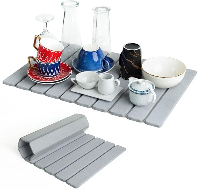 Large Stone Drying Mat for Kitchen Counter | Premium Diatomaceous Earth Coaster Set for Dishes | Non-Slip Kitchen Sink Mat | Fast-Absorbing, Eco-Friendly | 23" x 15.5" (Modern Grey)
