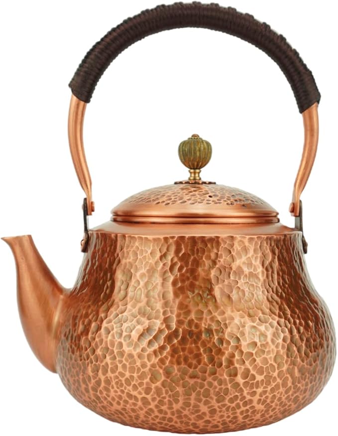 Funmaker Handmade Solid Copper Tea Pot Kettle Stovetop Teapot Thick Hammered Copper Tea Pot Kettle Stovetop Teapot Made for gasstove tops pure copper kettle (Type 4-1300ml)