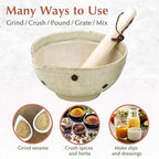 TIKUSAN Japanese Ceramic Ripple Ridge Mortar & Pestle Suribachi Bowl and Surikogi Set with Spout 7.1 inches Made in Japan (White)