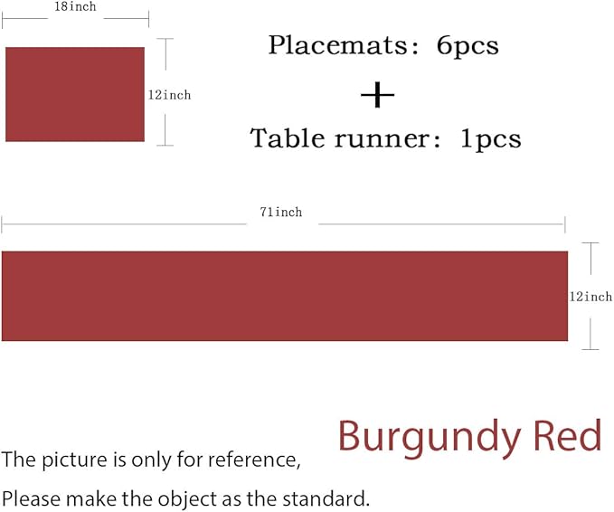 PIGCHCY Elegant Placemats with Matching Table Runner,Washable Durable Placemats Crosswoven Vinyl Table mats Sets(6pcs Placemats+1pcs Table Runner,Same Style,Burgundy Red)