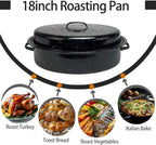 Turkey Roaster Pan 18in Roasting Pan With Lid Enamel Carbon Steel Roaster Pot with 16in Inner Diameter,18 Pound Large Capacity High Temperature Resistance Oval Cookware