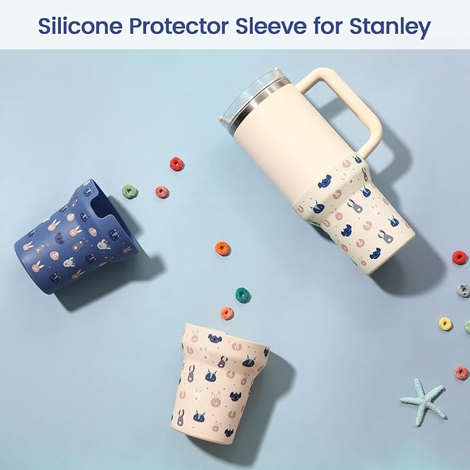 Print Boot for Stanley, Cup Bottom Protector Cover Accessories for Stanley Quencher H2.0 FlowState Tumbler 40oz / Adventure Quencher Tumbler 40oz (Cream)