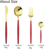 JASHII Flatware Serving Set 24 Piece, Stainless Steel Silverware Set, Red Gold Cutlery Set, Modern Elegant Tableware Set for Party, Christmas, Dinner (Red Gold)