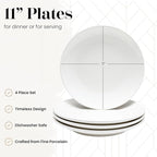 Vikko Dinner Plate, Set of 4 White Plates, Ceramic Dinner Plates Set, Stackable 11 Inch Extra Large Dinner Plates for Every Day and Special Occasion, Restaurant Style, Dishwasher Safe, Microwave Safe