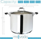 Stock Pot, Large Stainless Steel 17 Quart StockPot, Large Cooking Pot, Clear Glass Lid and Measurement Markings, Steam Hole, Induction, Gas, Electric Compatible Big Boiling Pot