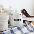 HAOTOP Farmhouse Porcelain Honey Jar with Dipper and Lid Set 12oz,Easy to Clean (White)