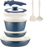 Ceramic Cookware Set Non Stick 8Pcs Pots and Pans Set Detachable Handle Induction Kitchen Cooking Set with Frying Pans Oven Dishwasher Safe, PFAS/PFOA Free, Navy