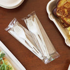 World Centric Compostable Cutlery with Napkin 6" - White TPLA, Assorted and Wrapped - 250 Pack