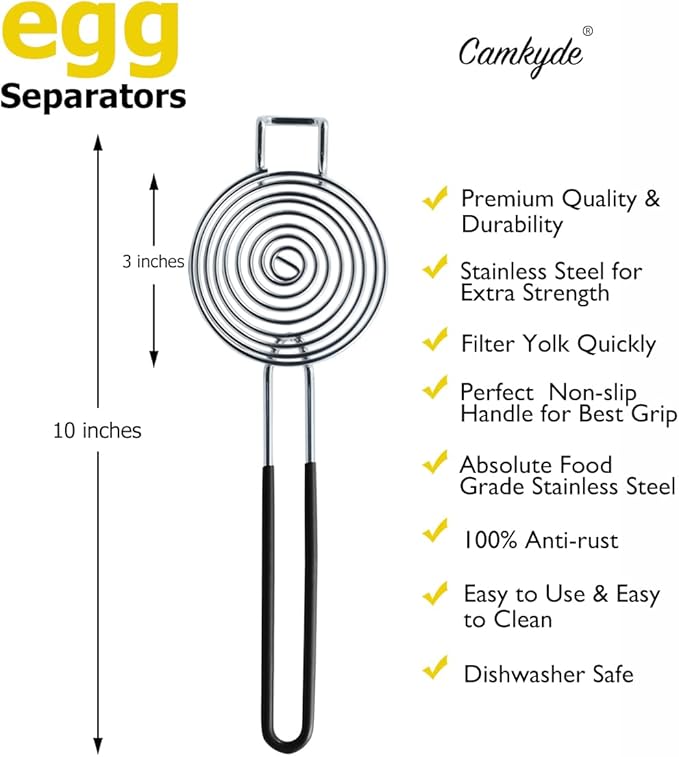 CAMKYDE Egg Separator Food Grade Stainless Steel Egg Yolk White Separation Tool, Set of 2 (Black)