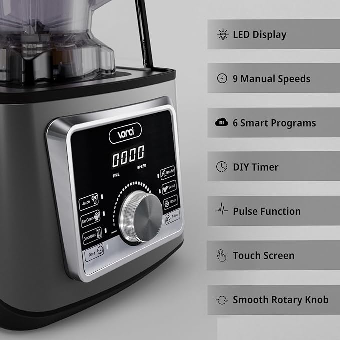 VONCI 2200W Commercial Blender With Sound Enclosure, 135OZ Large Capacity Quiet Blender For Smoothies, Heavy Duty Industrial Blenders For Restaurant, Perfect For Kitchen, Ice Crush, Milk Shake, Fruits