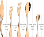 Copper Tableware 20Pcs Mirror Polished 18/10 Stainless Steel Luxury Flatware - Heavy Cutlery Set Service For 4 Include Knives/Forks/Spoons/Salad Fork/Teaspoon, Dishwasher Safe