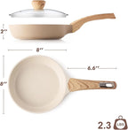 SENSARTE Ceramic Nonstick Frying Pan Skillet with Lid 8inch Non Stick Pan Omelet Pans, Non-toxic Healthy Kitchen Cooking Chef's Pan, Free of Intentionally Added PFAS/PTFE, Induction Compatible, Taupe