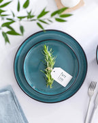 Stoneware dinnerware set 4 persons 12 pcs – Modern style plates and bowls set ceramic – Dishwasher safe and scratch resistant – Bowl and plate set – Dinner service Pure Living black & petrol blue