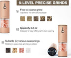 Electric Pepper Grinder and Salt Mill Set - Large Capacity USB Rechargeable Automatic Grinder with Dual LED Lights, One-Handed Operation & Slide Cover - 2Pack-Stainless Steel Peach Orange+Cream