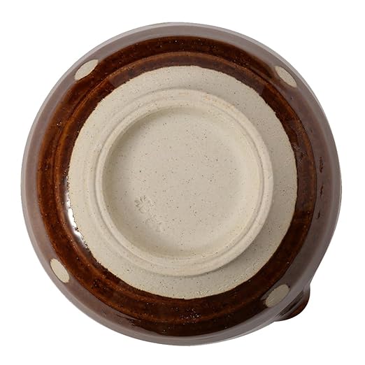 TIKUSAN Japanese Ceramic Ripple Ridge Mortar & Pestle Suribachi Bowl and Surikogi Set with Spout 7.1 inches Made in Japan (Brown)