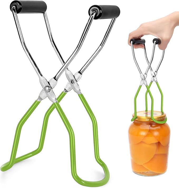 Canning Jar Lifter, Canning Tongs, Stainless Steel Jar Lifter with Rubber Grip Handle for Home Kitchen (Green)